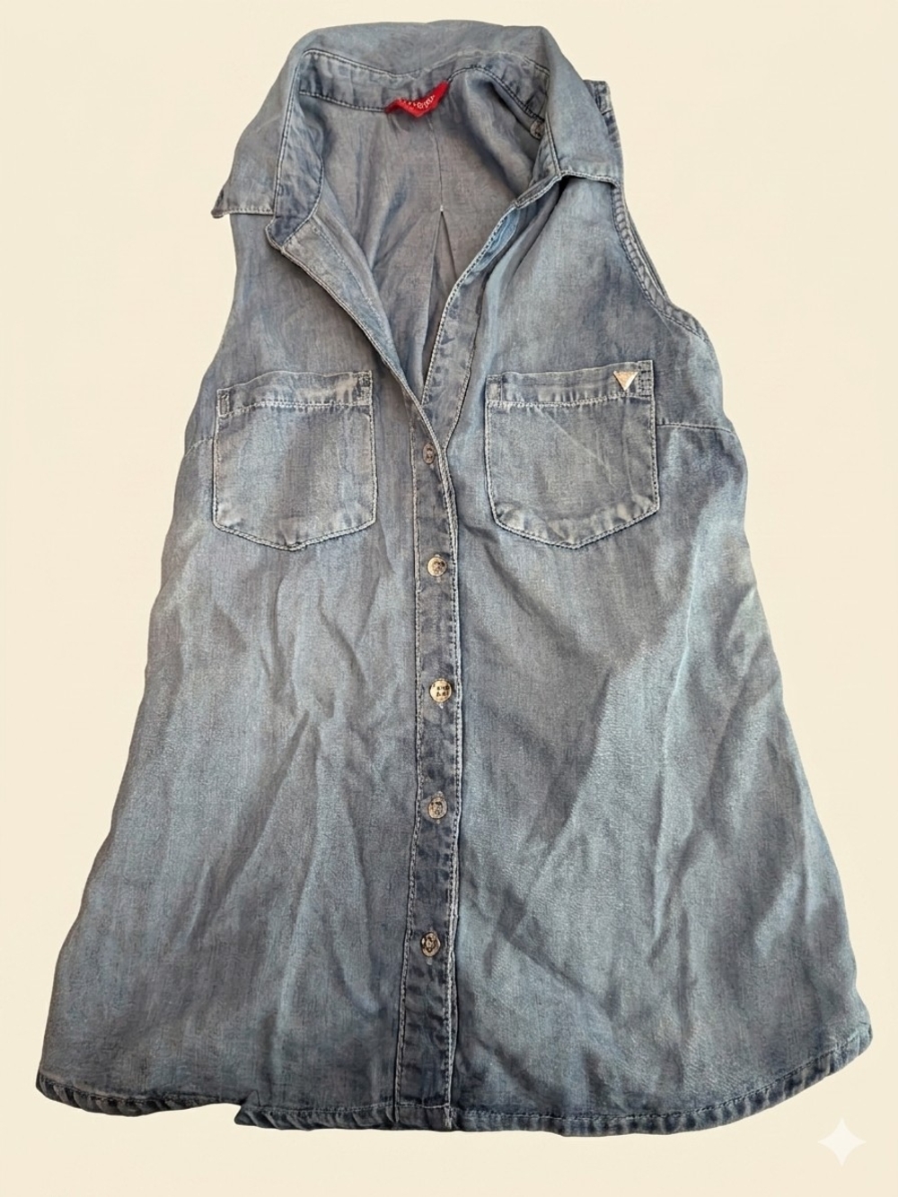 Guess Light Blue Sleeveless Denim Button-Down Top